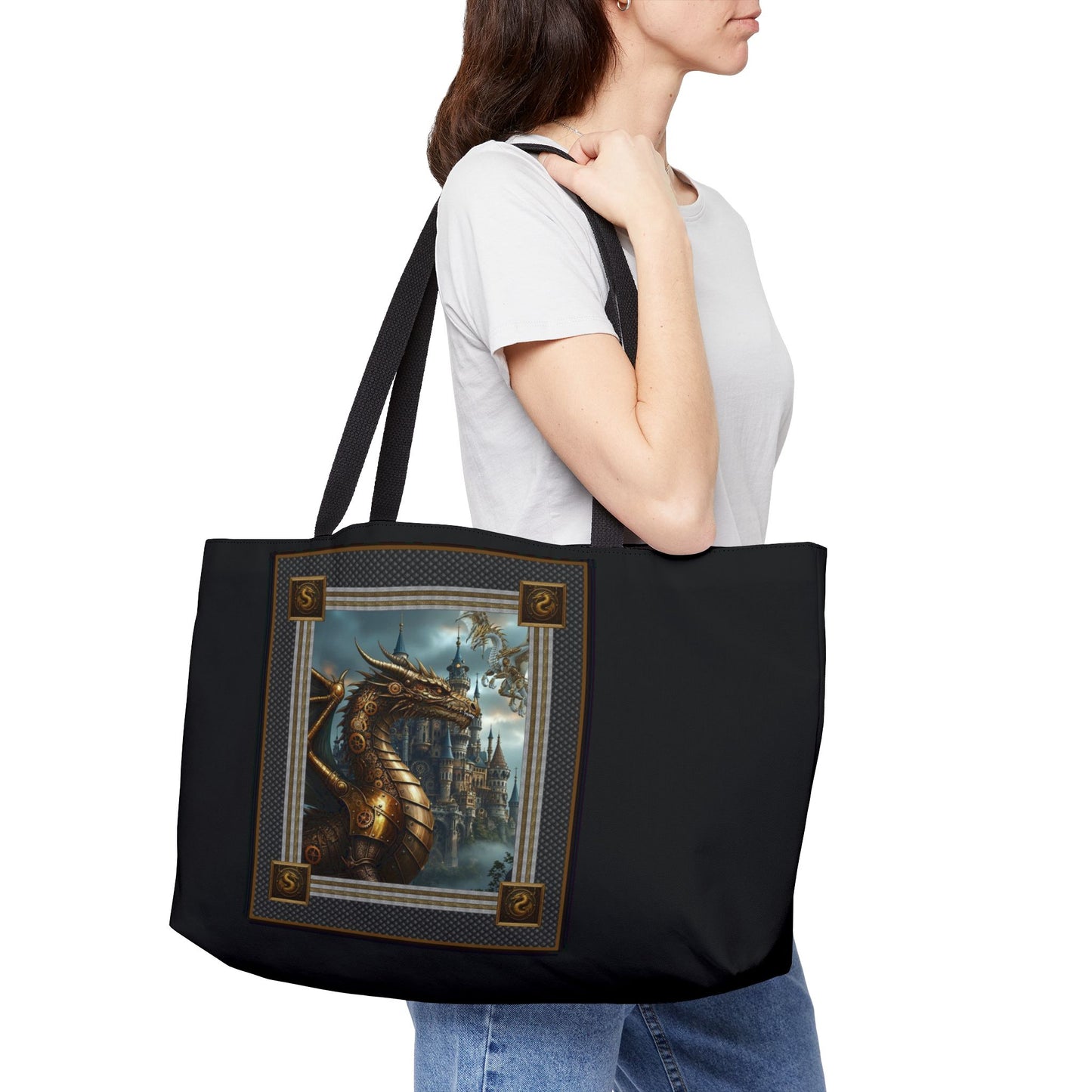 Weekender Tote Bag (Large):  Steampunk Dragons [Dragon Portrait]