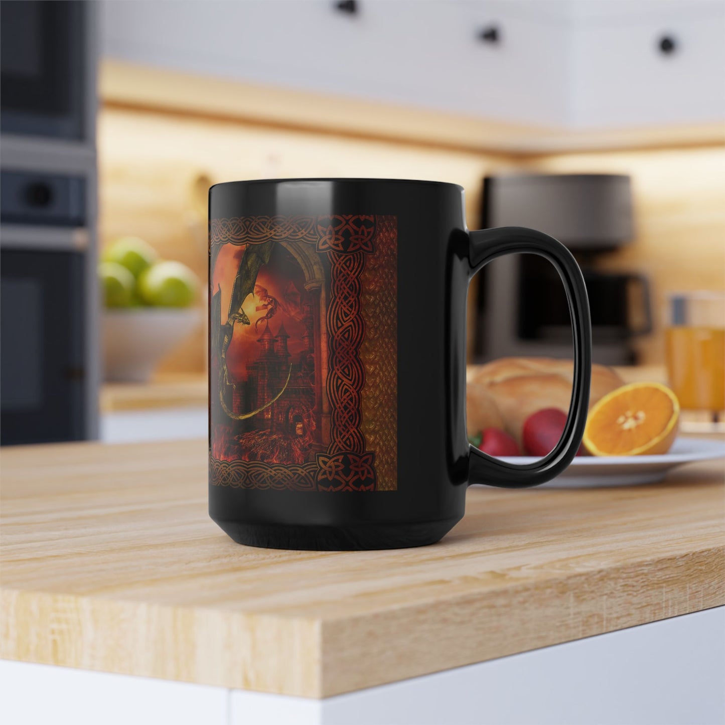 Black Mug-15oz:  "Red Dragons" Panel