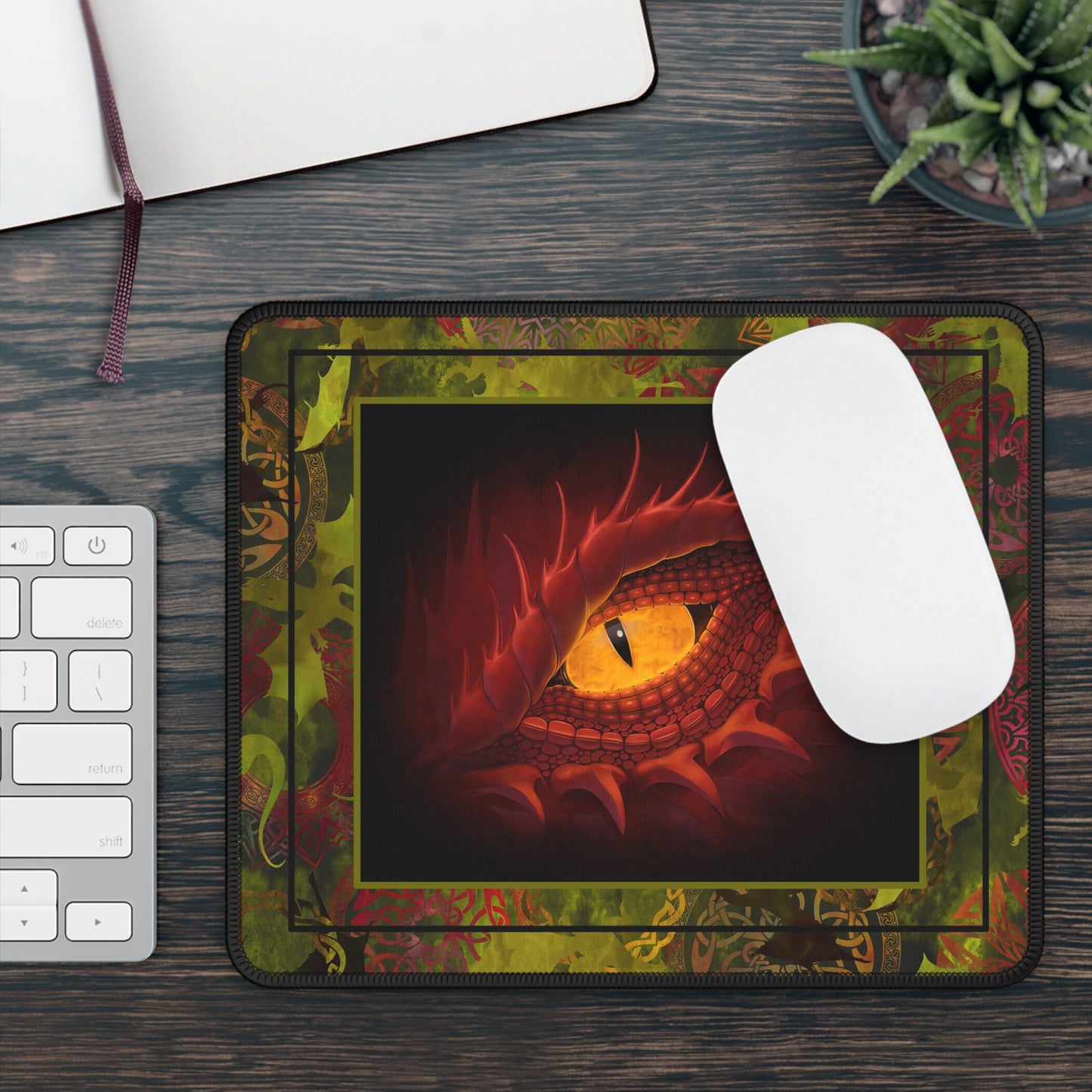 Mouse Pad-Gaming;  9x7 - "Dragons" [Green Tonal-Red Eye]