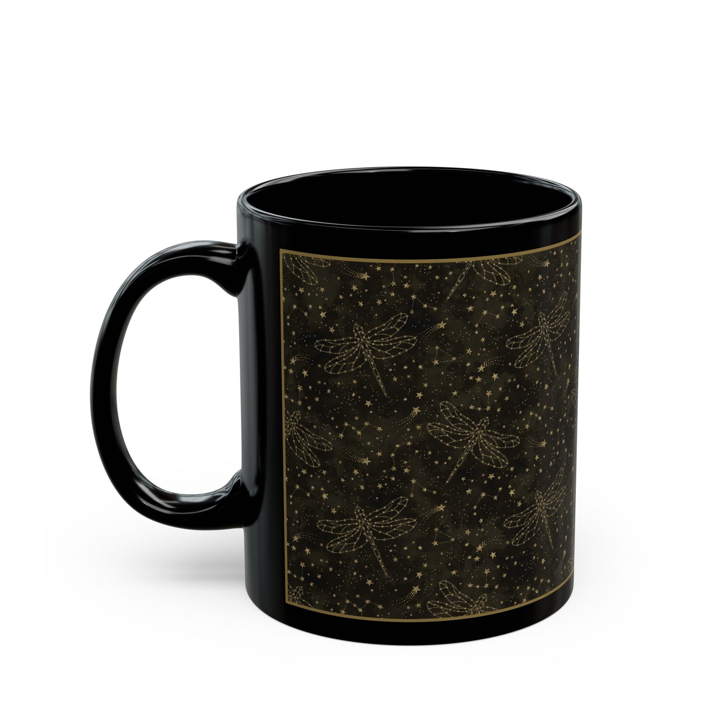 Ceramic Mug (11oz.):  The Sun, The Moon, And The Stars [Gold Specked Dragonflies]