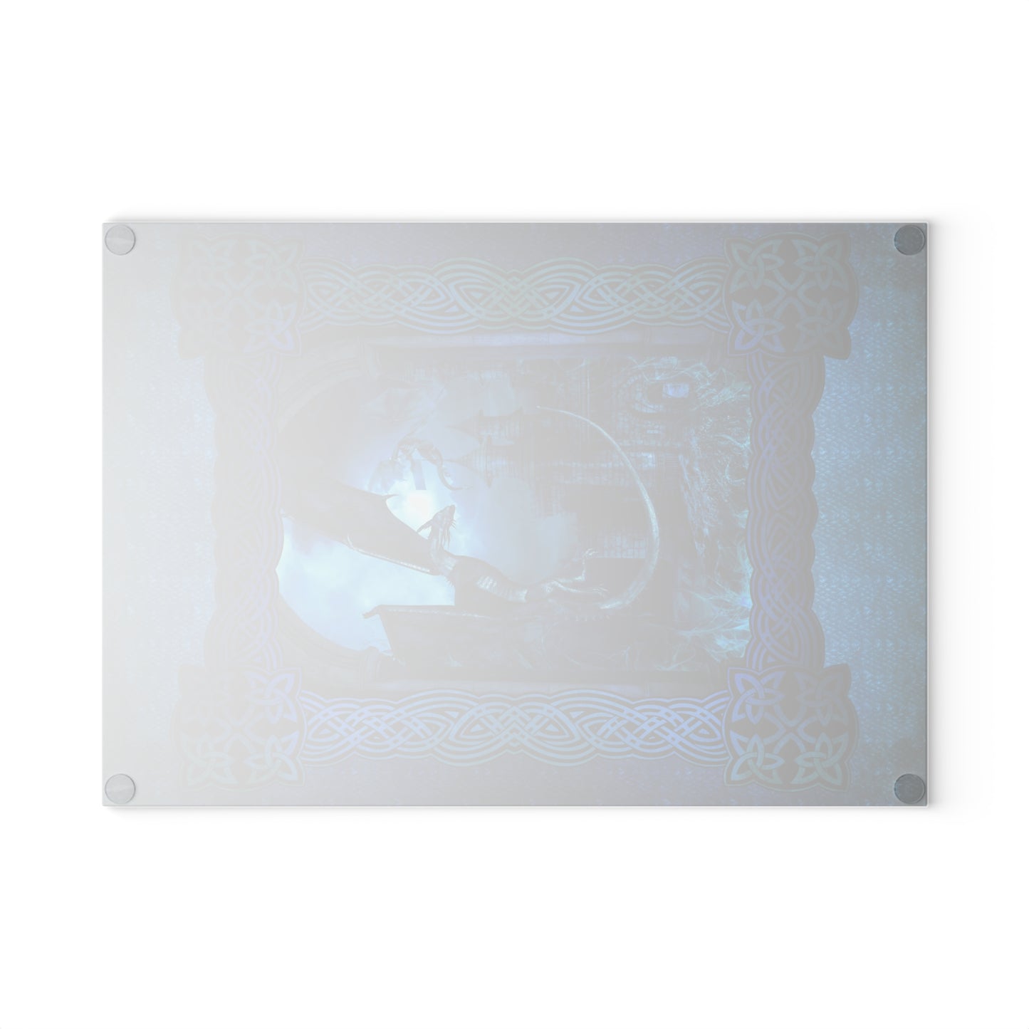 Glass Cutting Board:  "Dragons" [Blue Panel]