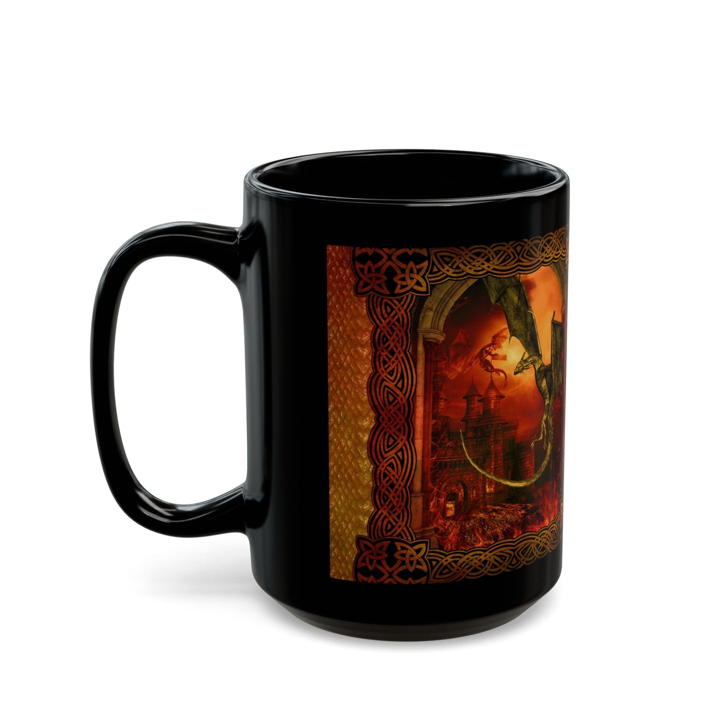 Black Mug-15oz:  "Red Dragons" Panel