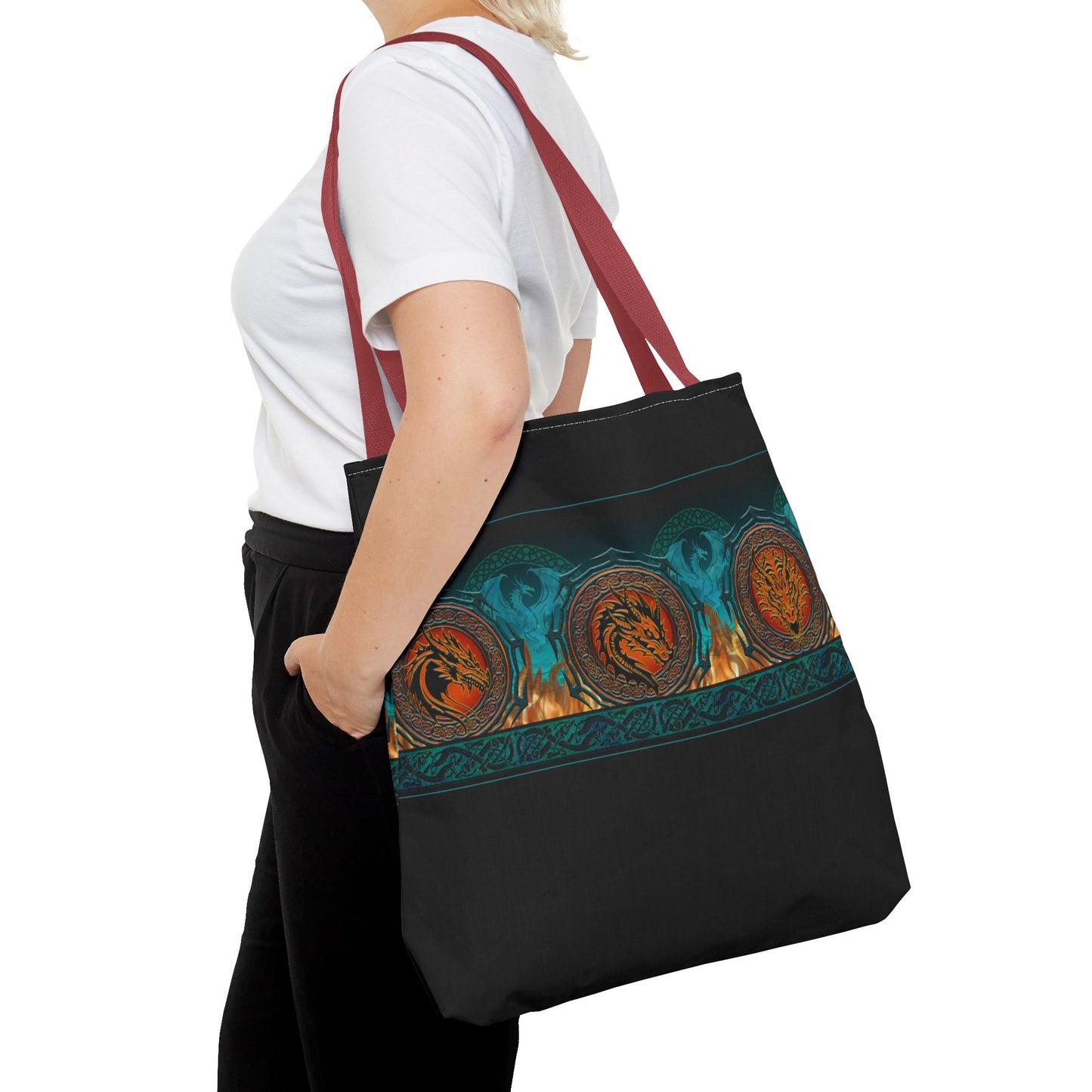 Tote Bag: Large-18x18; Emerald Dragons [Dragon Border]