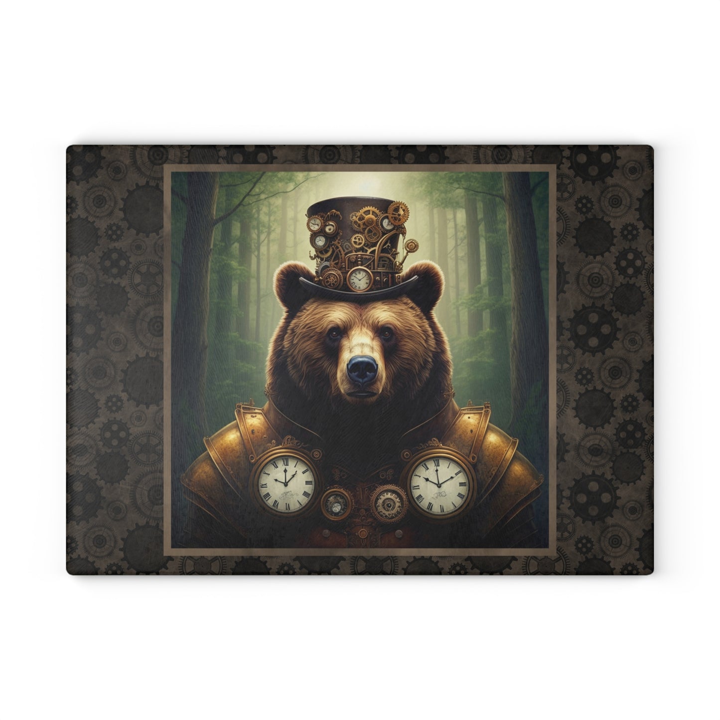 Glass Cutting Board (11"x15"):   Steampunk Animales [Bear]