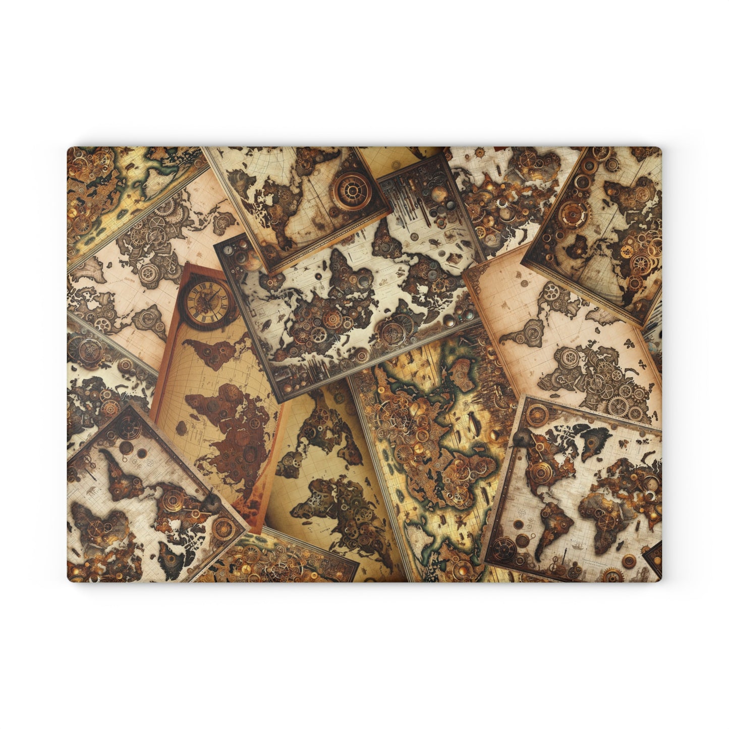 Glass Cutting Board (11"x15"):  Steampunk Animals [Maps]