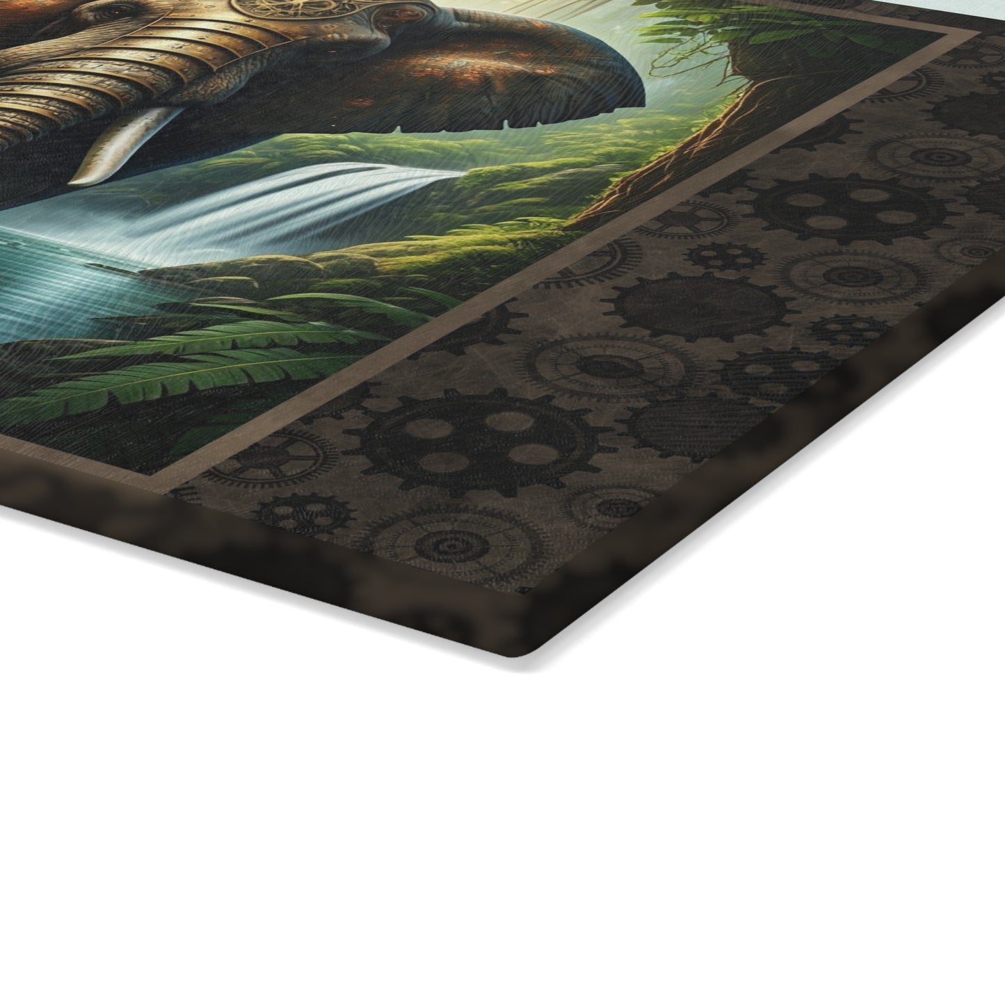 Elephant Jungle Glass Cutting Board – Decorative Wildlife Kitchen Board