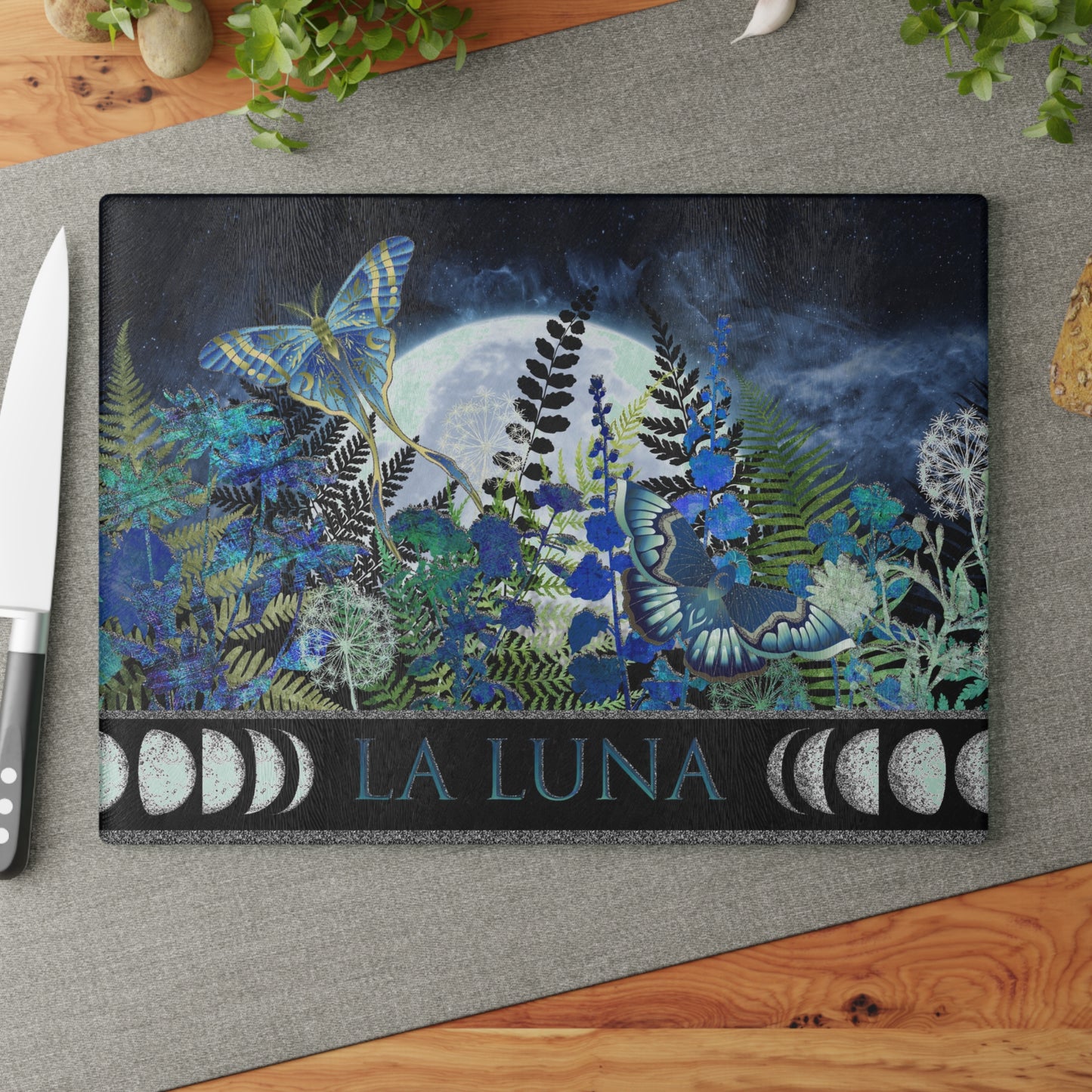 Glass Cutting Board (11"x15"):  La Luna [Border]