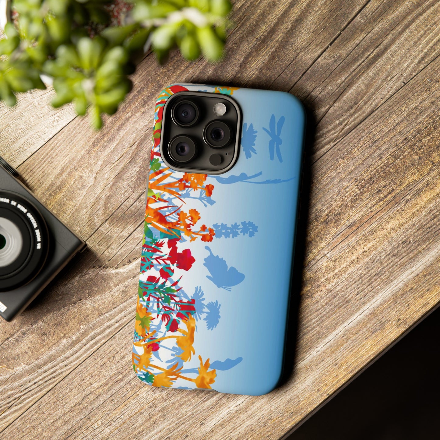 Apple I-Phone 15 (Series) Tough Case-Phone Case: Dreamscapes [Light Blue Flowers Border]