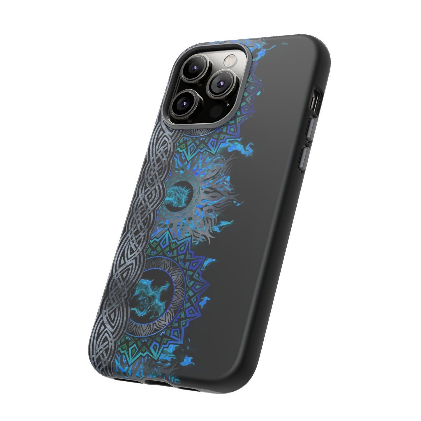 Apple I-Phone 14 (Series) Tough Case-Phone Case: Dragons [Blue Fury Border]