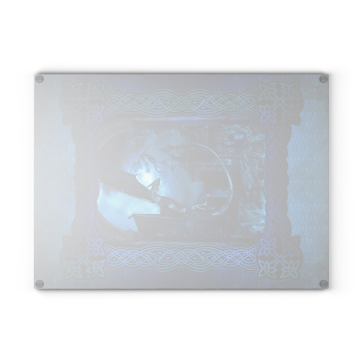 Glass Cutting Board (11"x15"): "Dragons" [Blue Panel]
