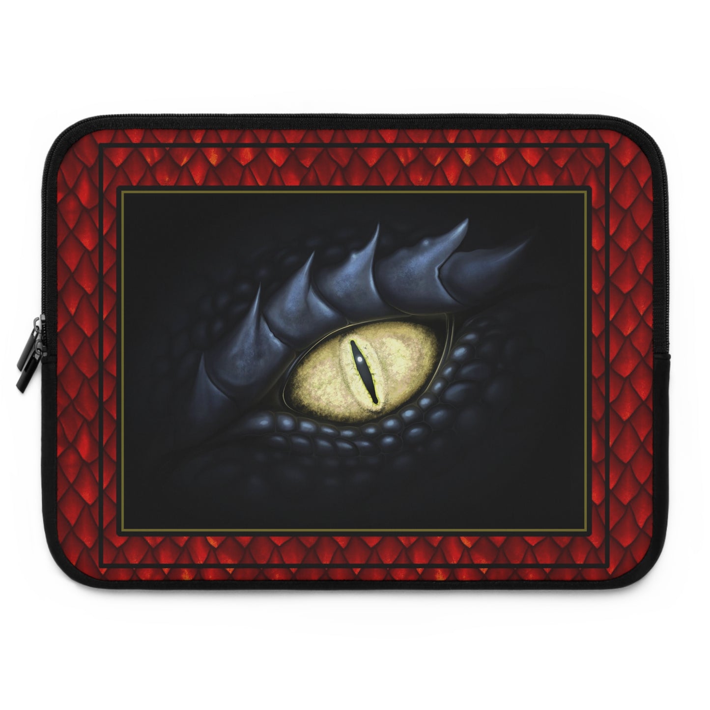 Laptop Sleeve  (Sizes:  13", 15", 17") [Dragons:  Green Scales-Black Eye w/Orange] - From In the Beginning Fabrics.