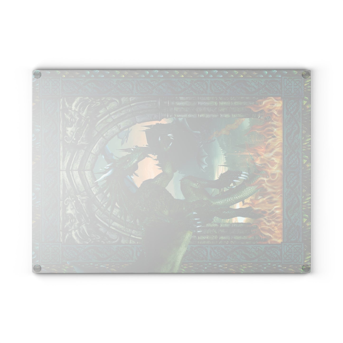 Glass Cutting Board (11"x15"):  Emerald Dragons [Panel]
