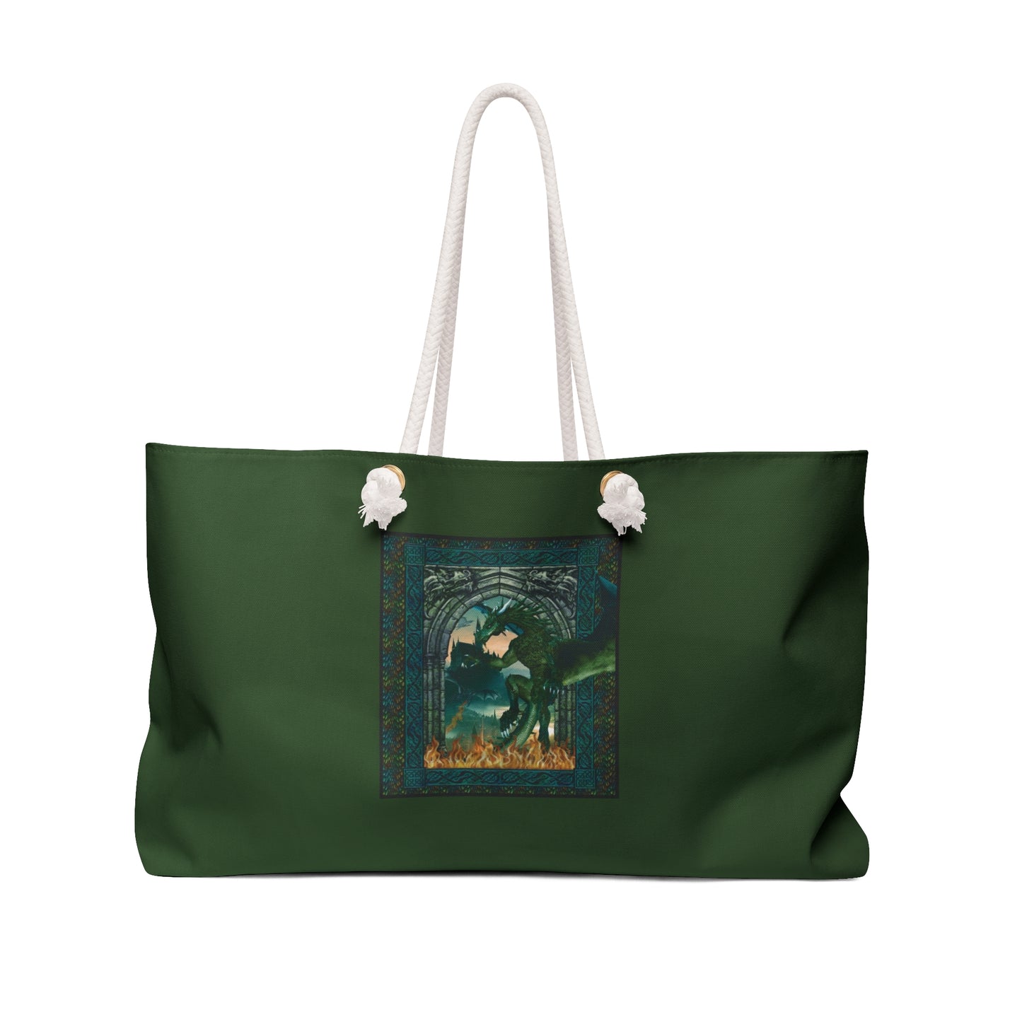 Weekender Tote Bag (Large):  Emerald Dragons [Dragon Panel]
