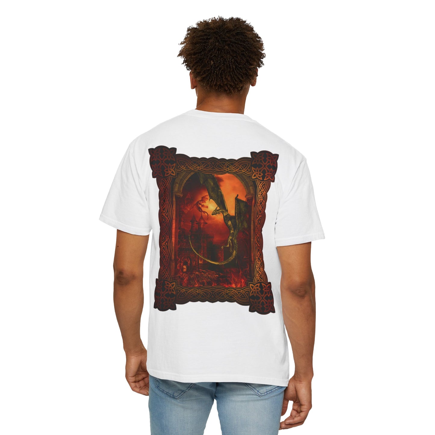 Unisex Heavy Cotton Tee:  "Dragons" [Blue Fury-Banner/Panel]