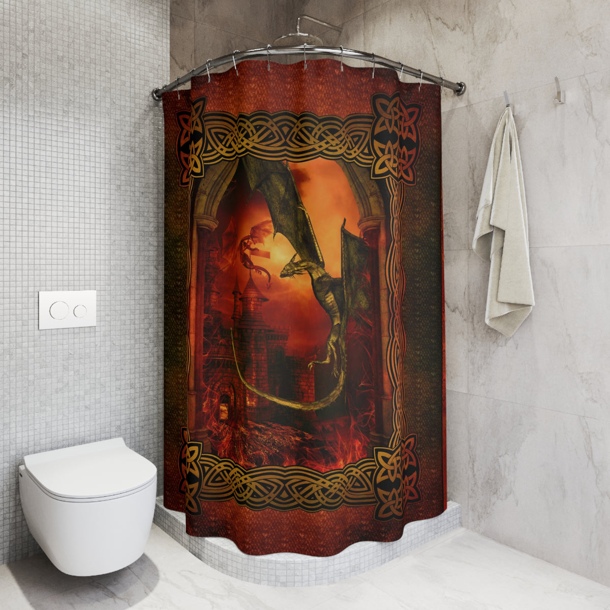 Dragon Shower Curtain – Gothic Celtic Frame Fantasy Bath Decor