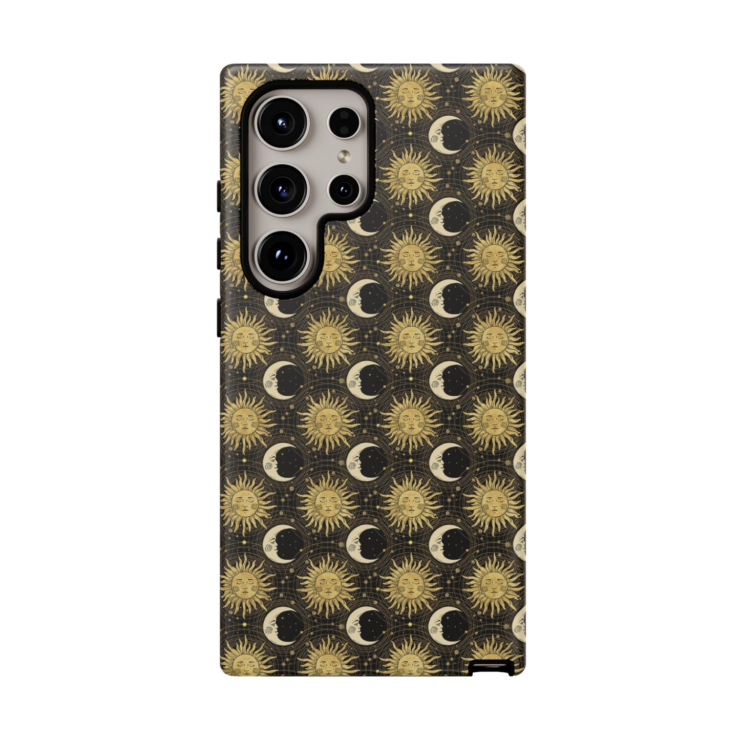 Samsung Galaxy Series Tough Case-Phone Case: The Sun, The Moon, And The Stars [Gold Sun, Moon Face]