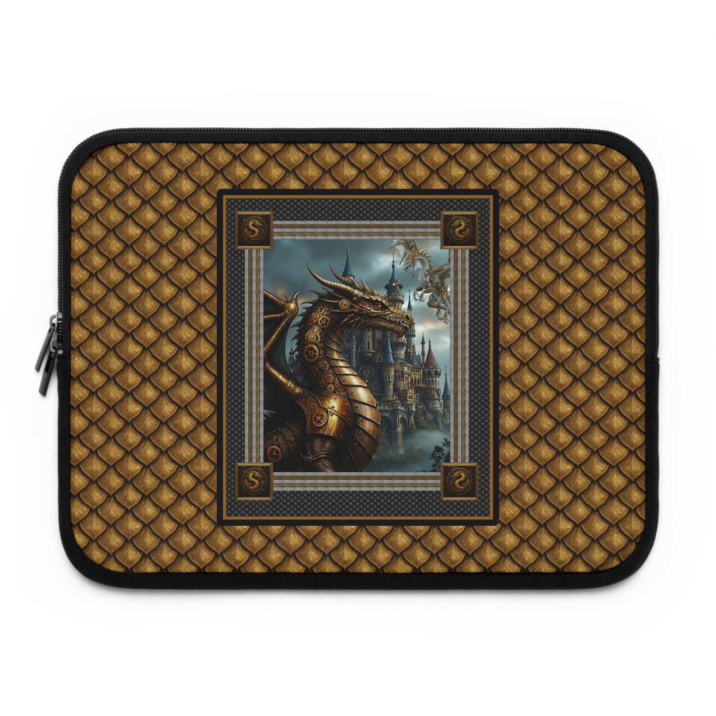 Laptop Sleeve (Sizes:  13", 15", 17"):  Steampunk Dragons [Dragon Panel - Gold Scales]