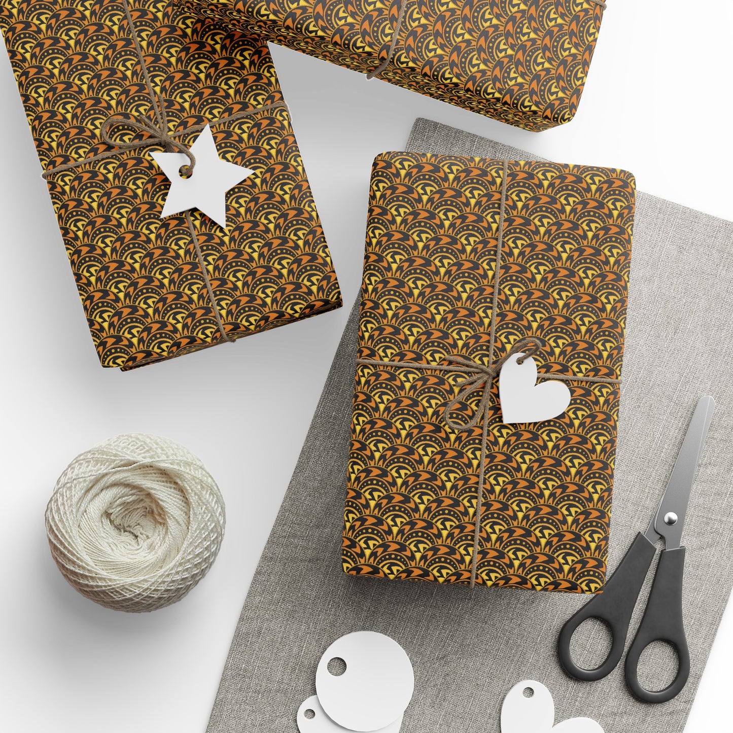 Wrapping Paper:  Celestial [Gold/Black Scallops]