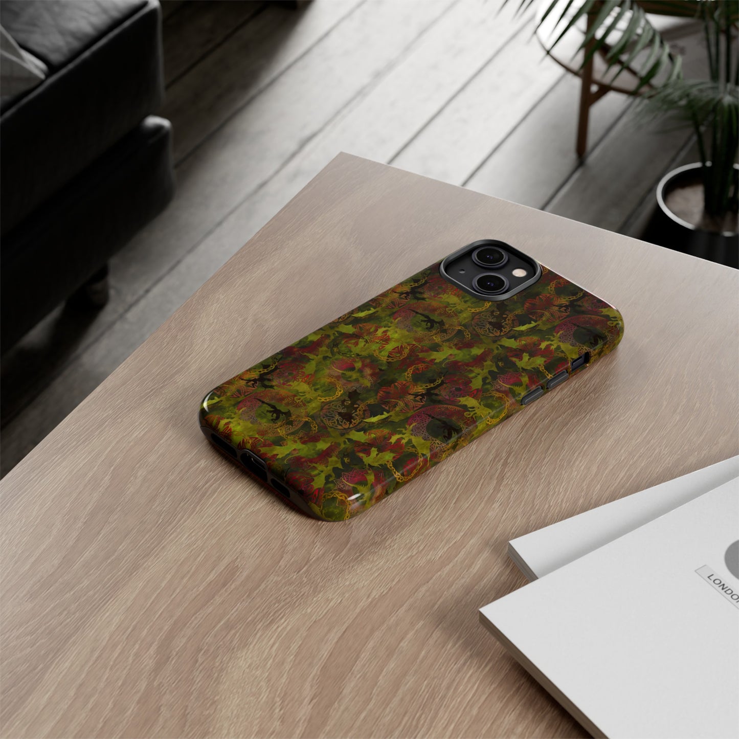 Apple I-Phone 14 (Series) Tough Case-Phone Case: Dragons [Green Panel]