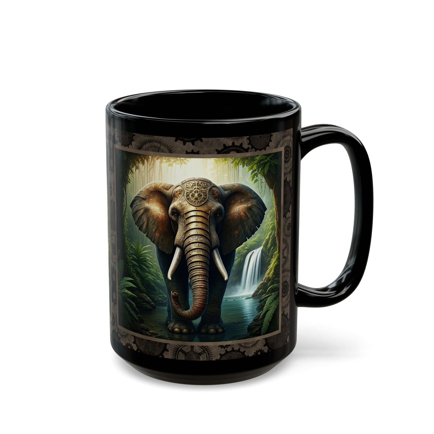 Black Mug-15oz:  "Steampunk Elephant" Panel