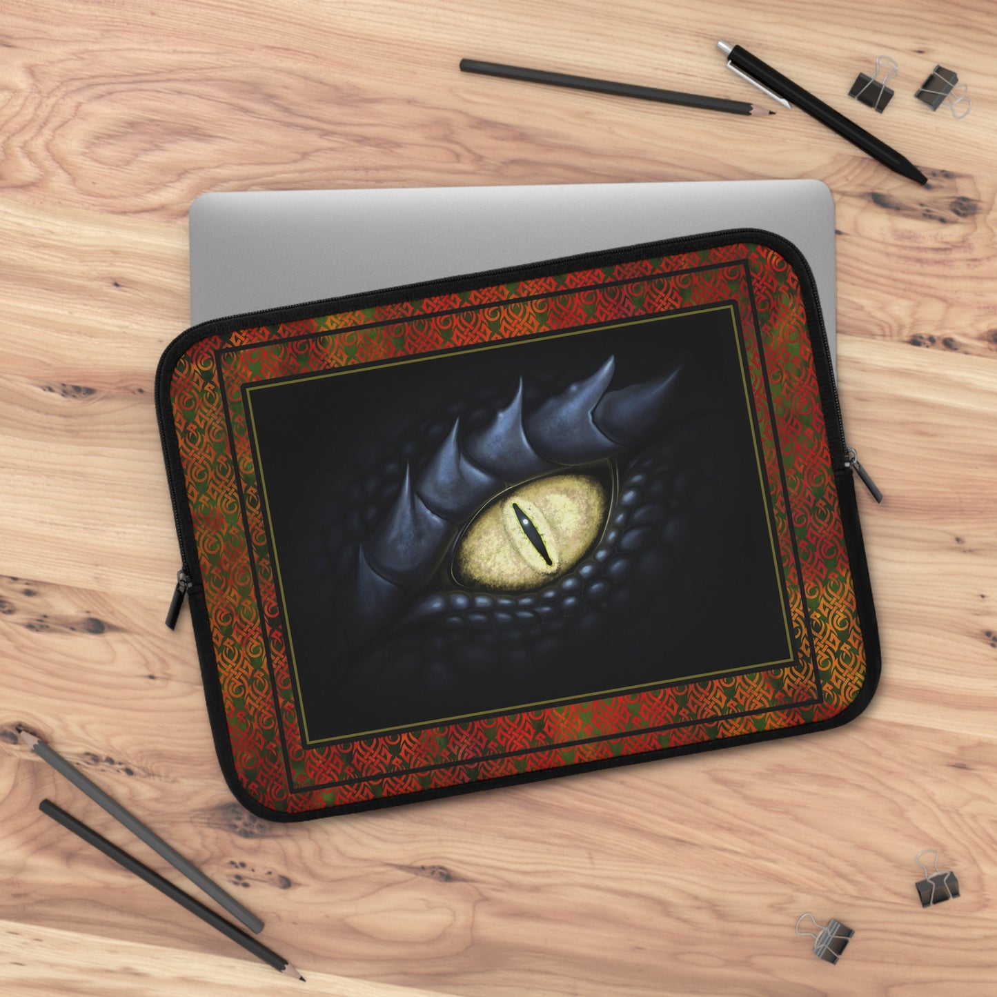 Laptop Sleeve:  "Dragons" [Fire Red; Black Eye];  13", 15", 17" - From "In the Beginning Fabrics".