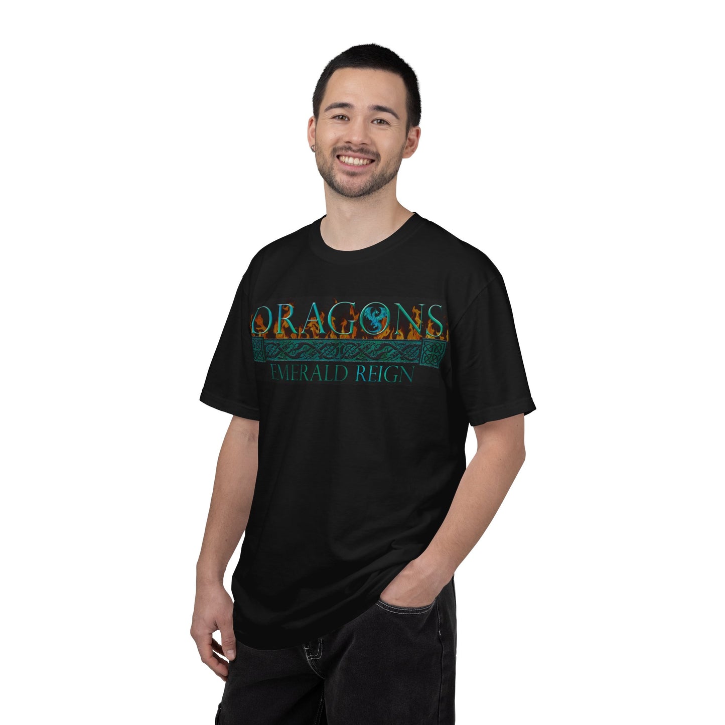 Unisex Heavy Cotton Tee:  "Emerald Dragons" [Banner/Panel]