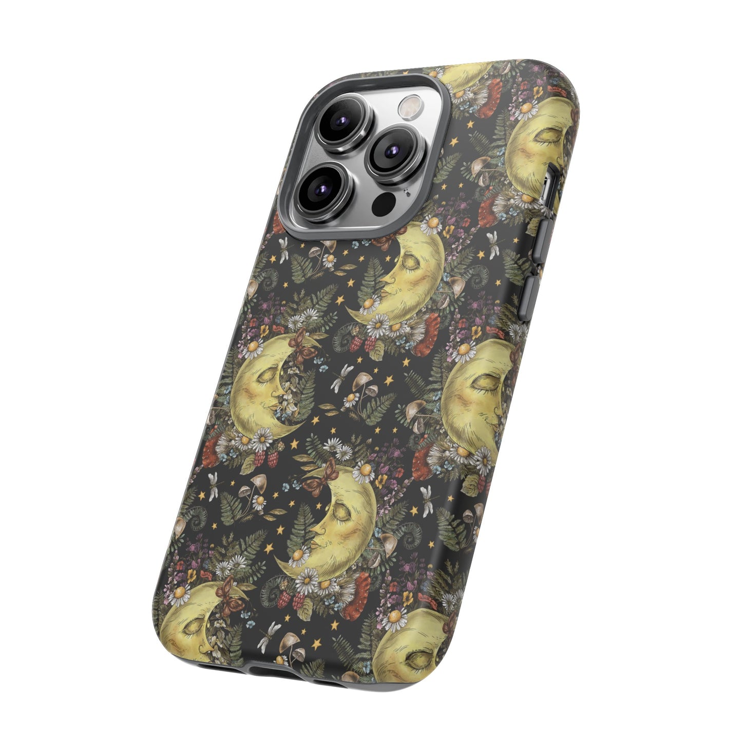Apple I-Phone 14 Tough Case-Phone Case: The Sun, The Moon, And The Stars [Moon With Flowers]