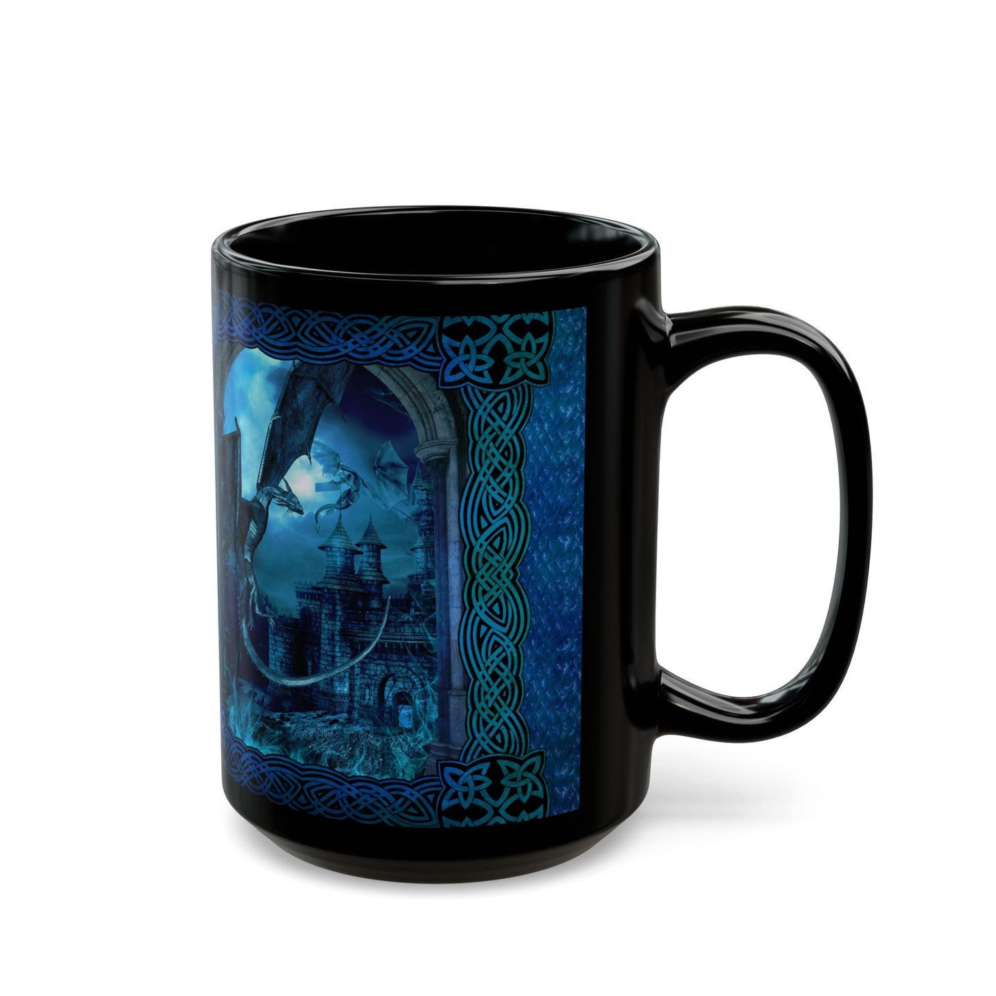 Black Mug-15oz:  "Blue Dragons" Panel
