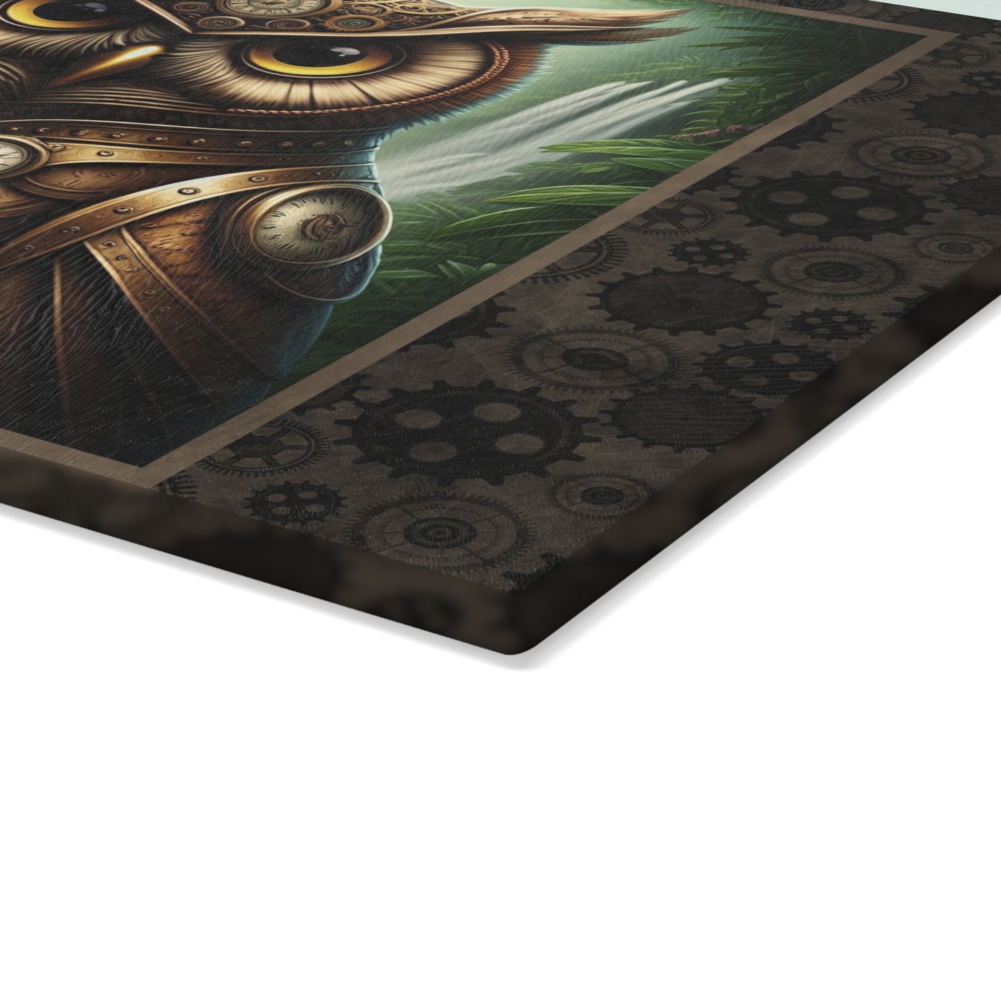 Glass Cutting Board (11"x15"):  Steampunk Animals [Owl]