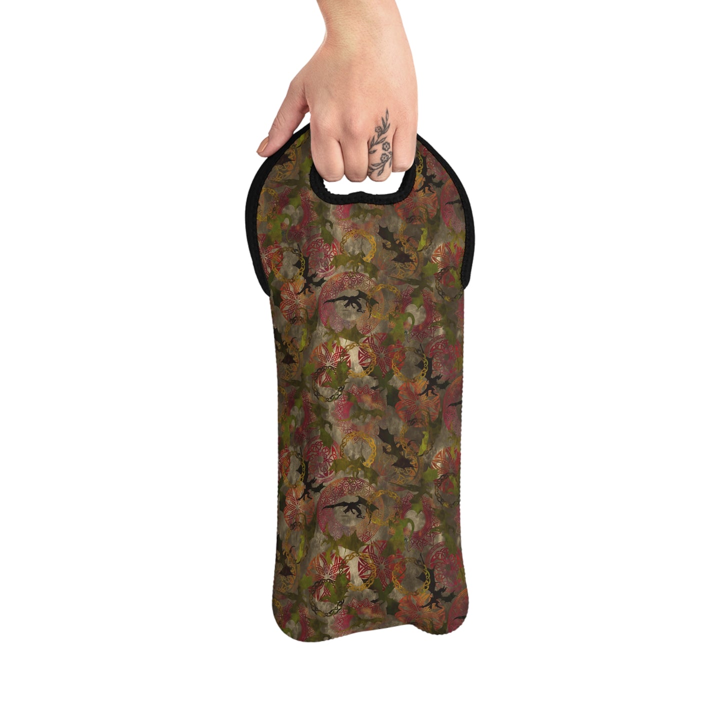 Colorful Wine Tote Bag:  Dragons [Light Green Panel]