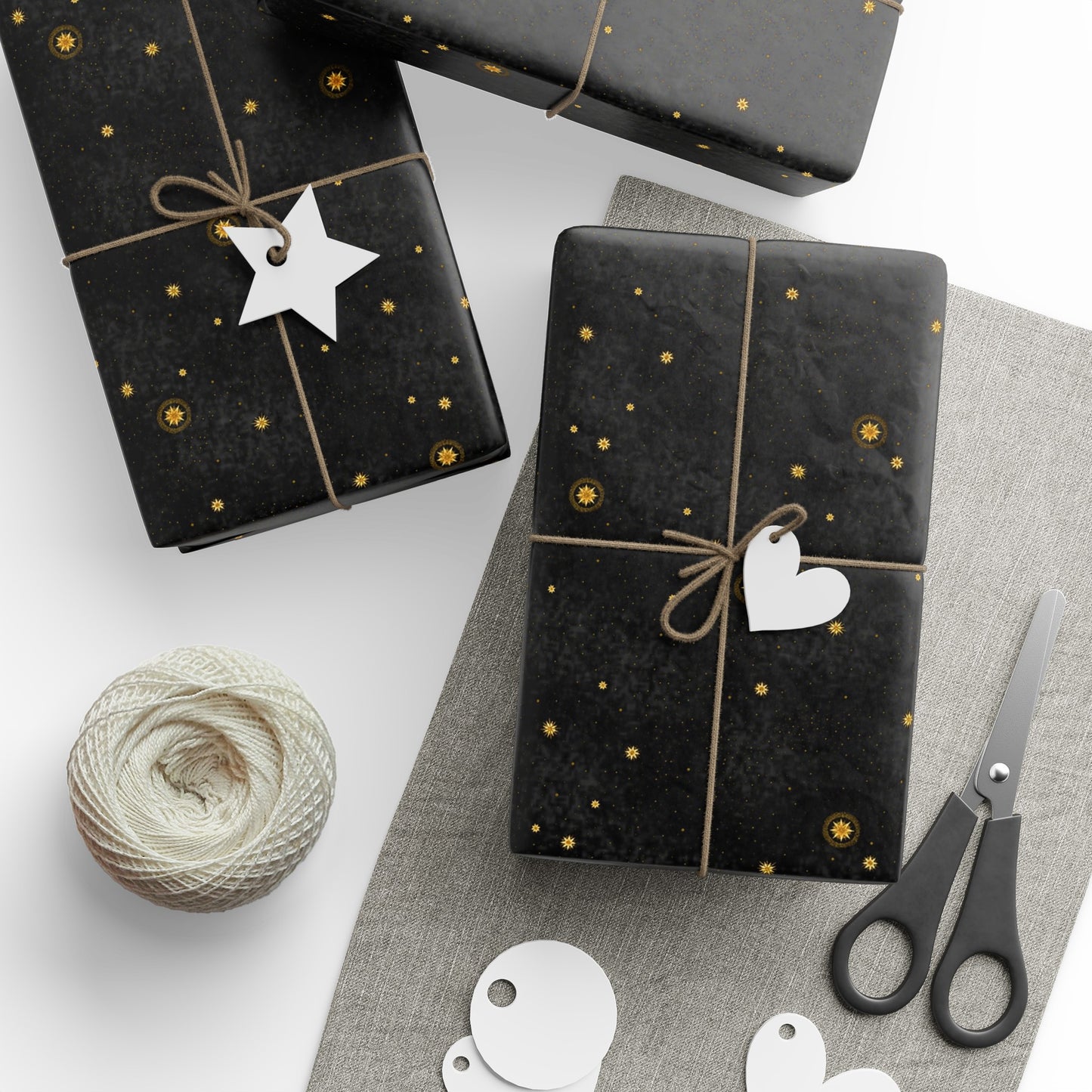 Wrapping Paper:  Celestial [Black Space-Gold Stars]