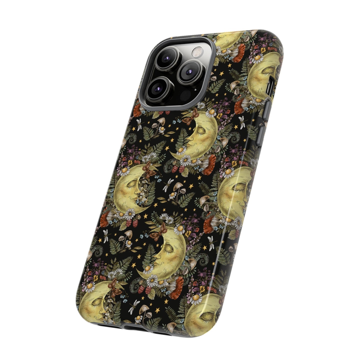 Apple I-Phone 14 Tough Case-Phone Case: The Sun, The Moon, And The Stars [Moon With Flowers]