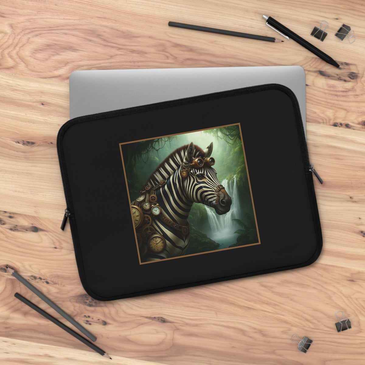 Laptop Sleeve (Sizes: 13", 15", 17"):  Steampunk Menagerie [Zebra]