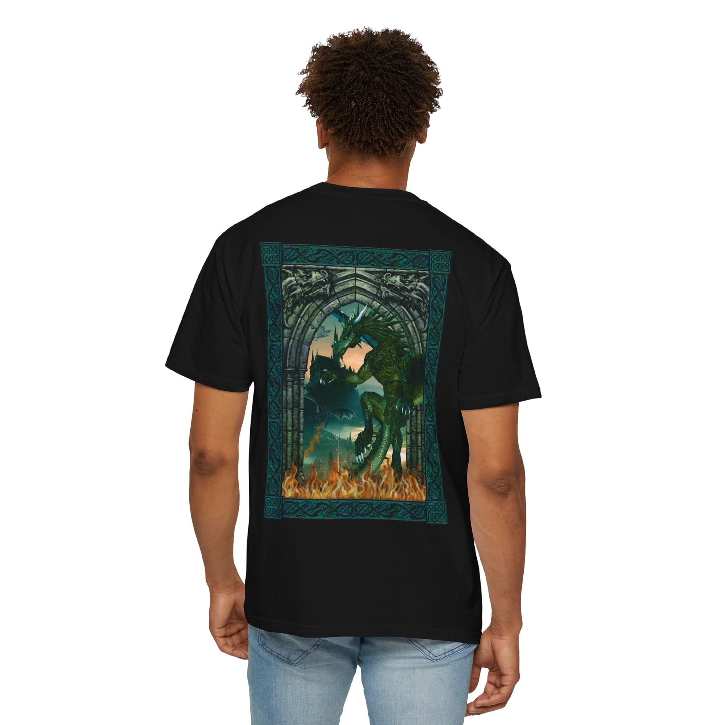 Unisex Heavy Cotton Tee:  "Emerald Dragons" [Banner/Panel]