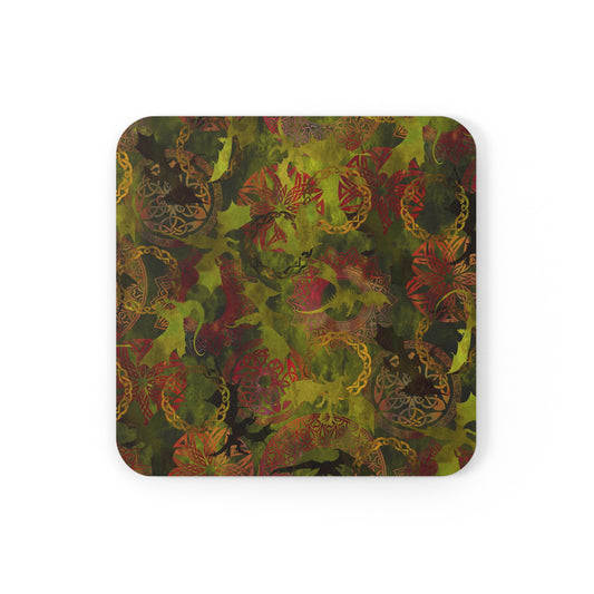 Coaster Set; Cork Backed:  Dragons [Green Panel]