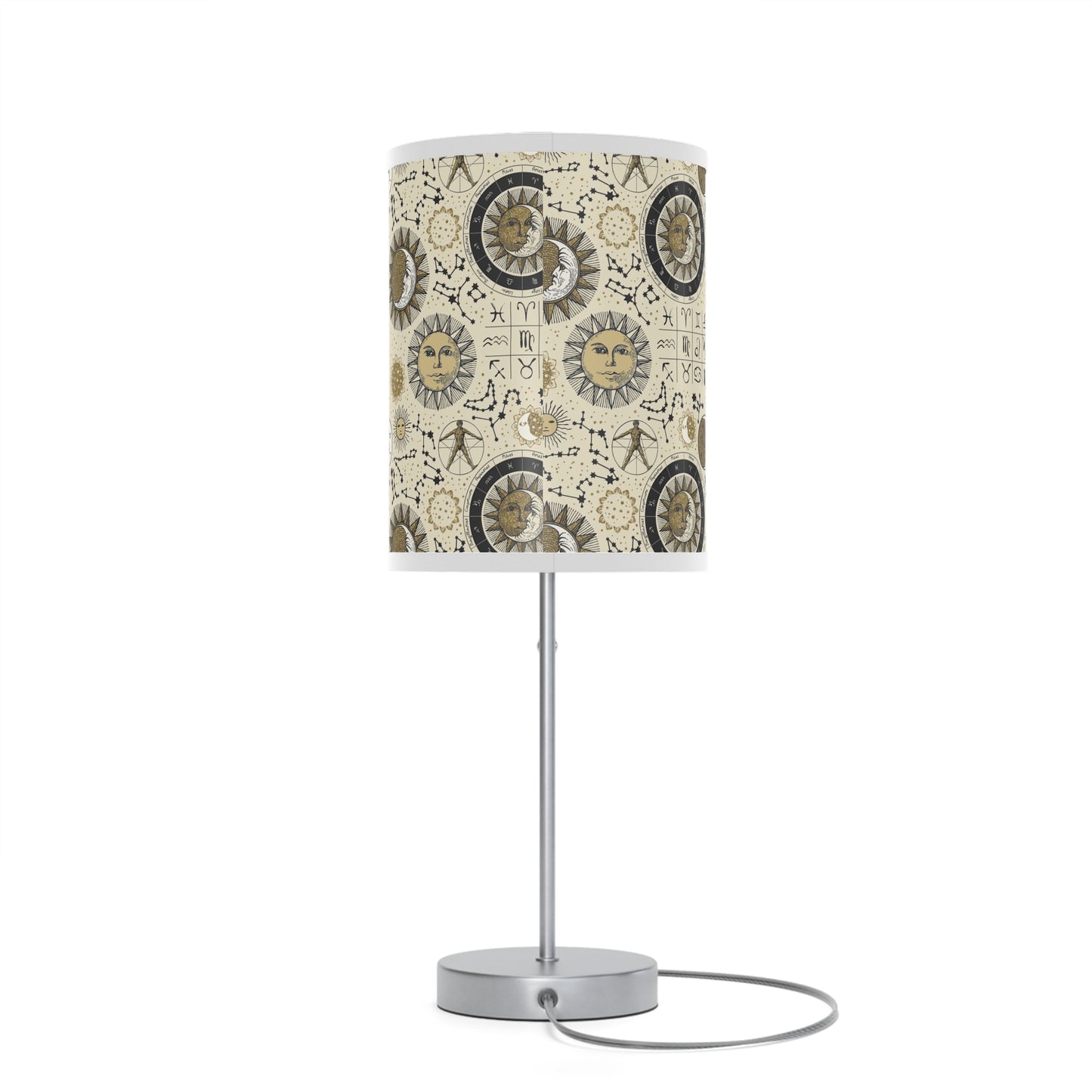 Table Lamp: Silver W/Black Trim; The Sun, The Moon, and The Stars [Zodiac Symbols]