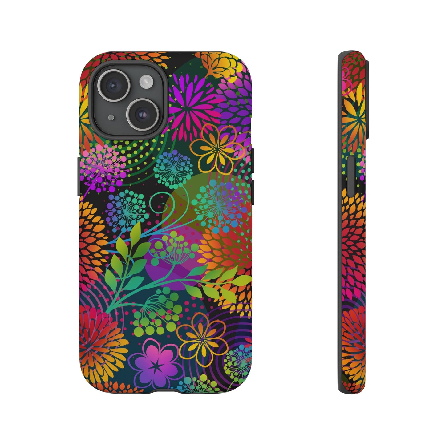 Apple I-Phone 15 Tough Case-Phone Case:  Unusual Garden  [Bright Flowers]