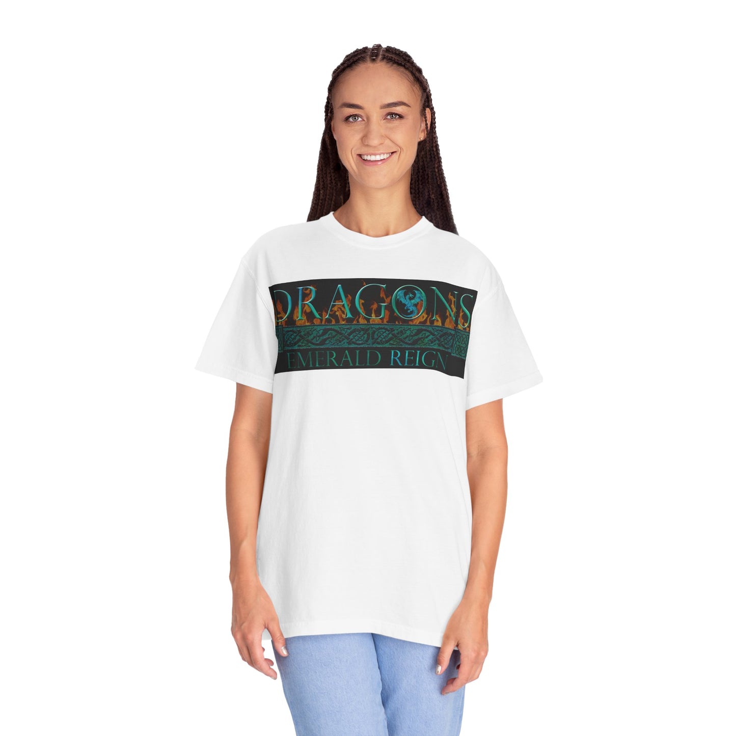 Unisex Heavy Cotton Tee:  "Emerald Dragons" [Banner/Panel]