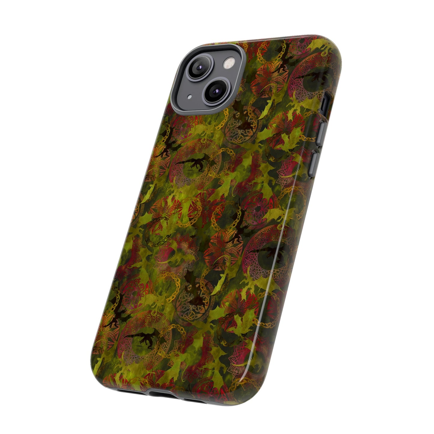 Apple I-Phone 14 (Series) Tough Case-Phone Case: Dragons [Green Panel]