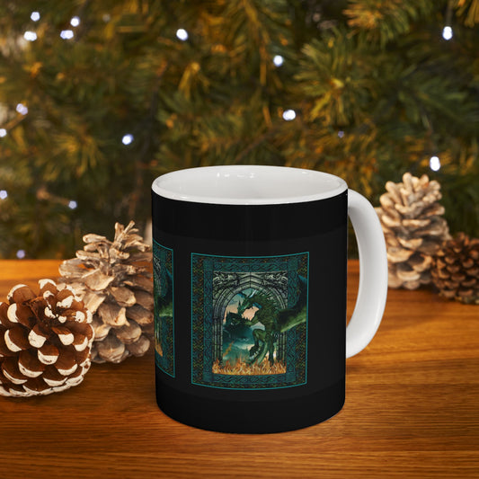 Ceramic Mug:  White; Emerald Dragons