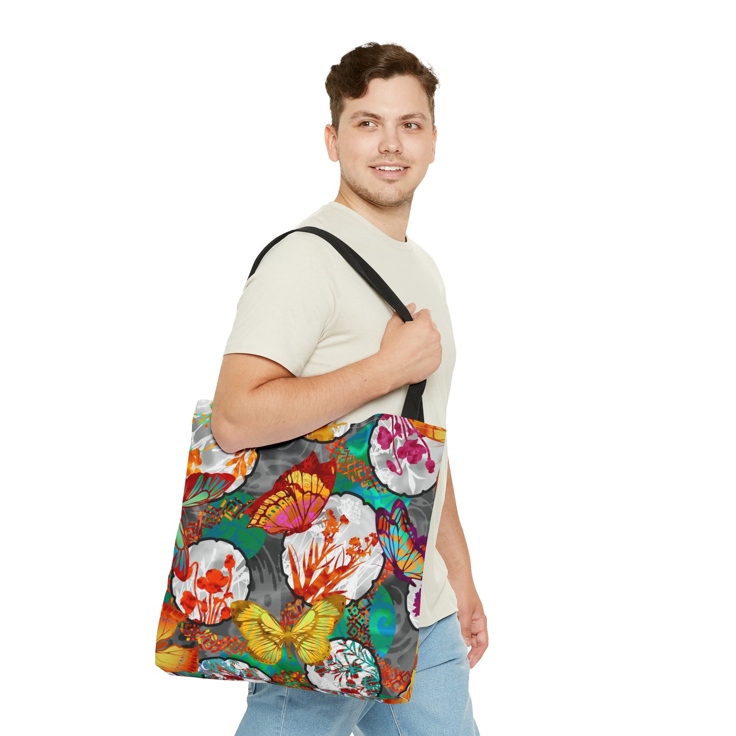 Tote Bag:  Large-18x18; Butterflies w/Lt Green Circles