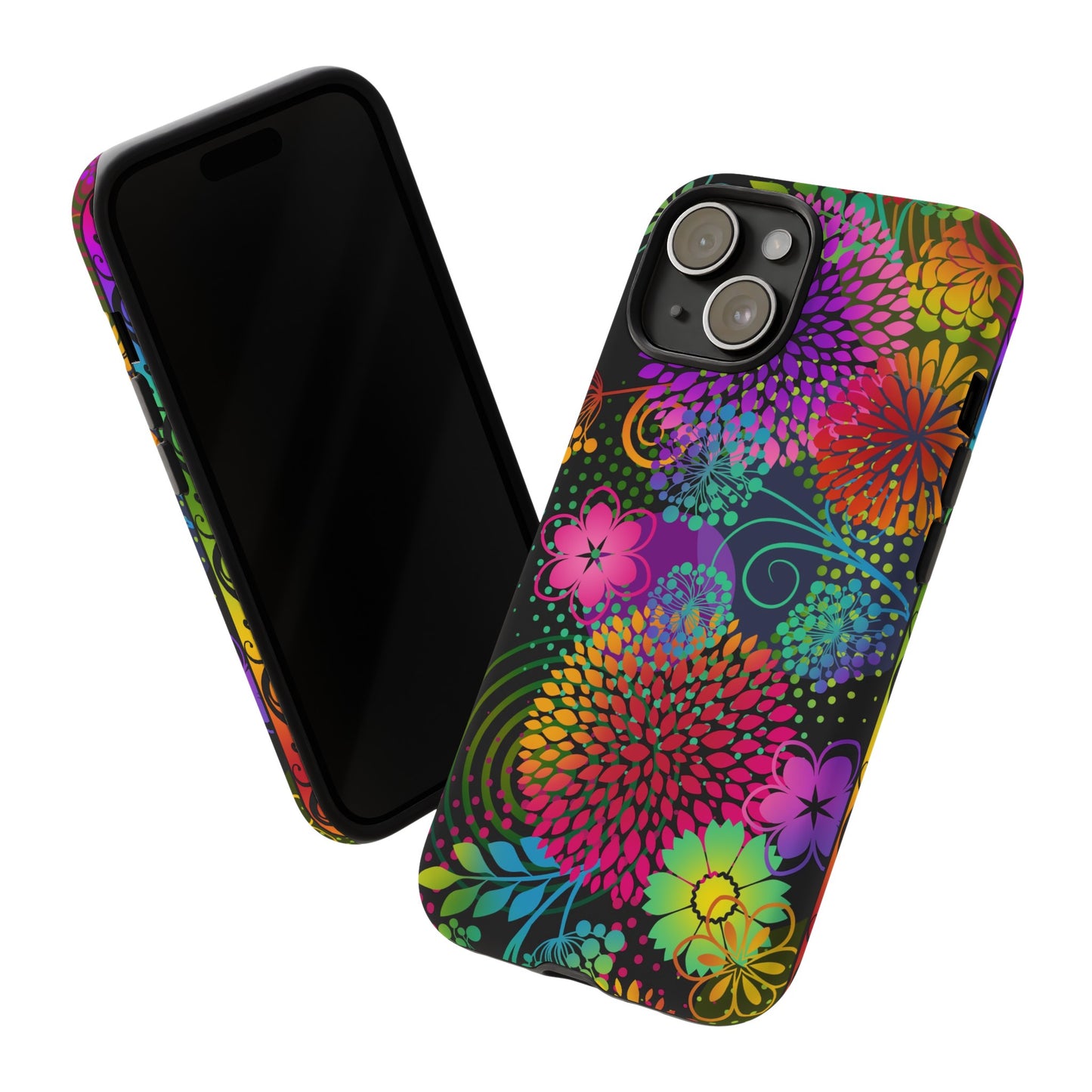 Apple I-Phone 15 Tough Case-Phone Case:  Unusual Garden [Bright Flowers Border]