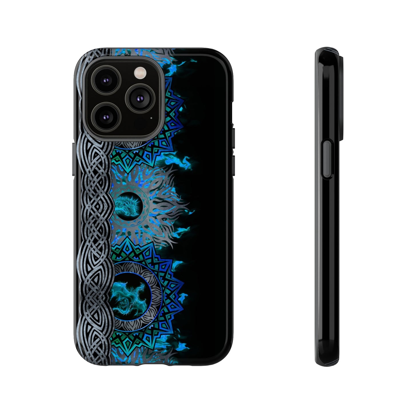 Apple I-Phone 14 (Series) Tough Case-Phone Case: Dragons [Blue Fury Border]