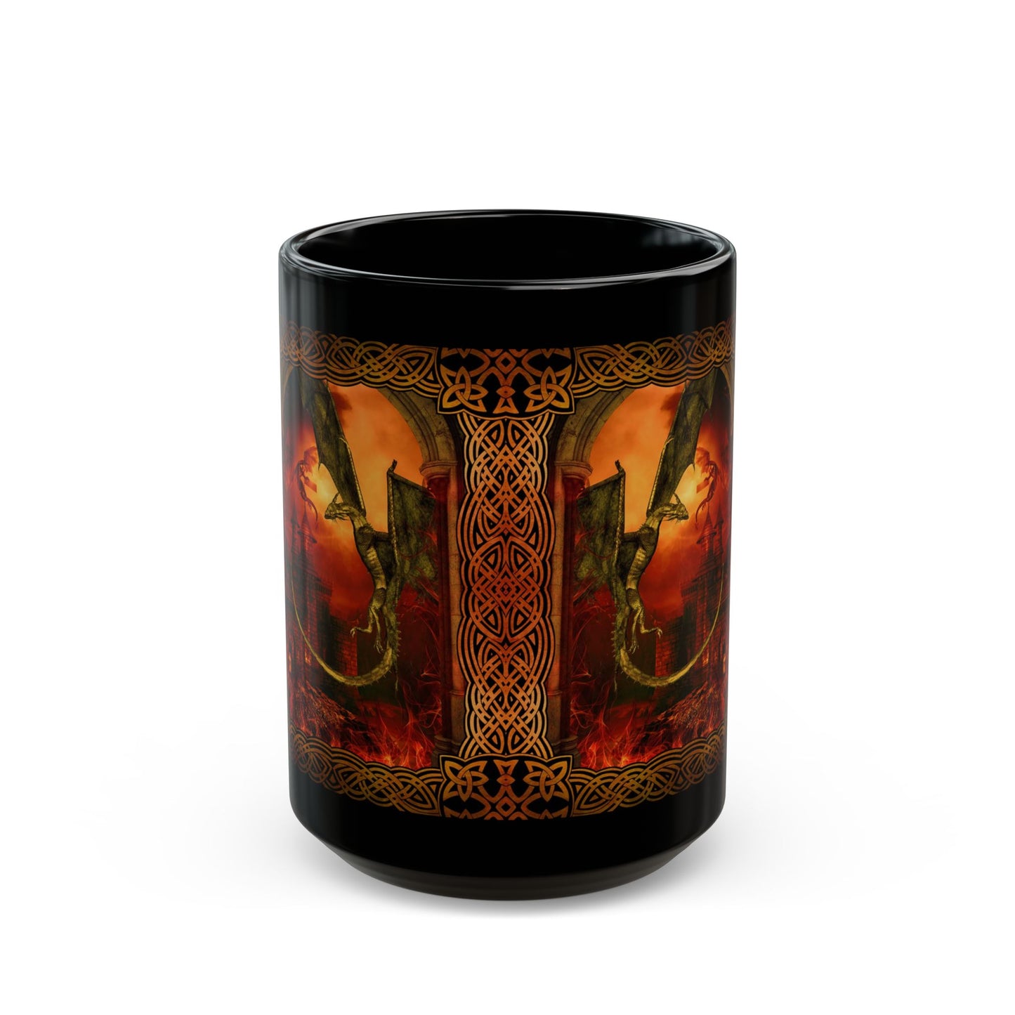 Black Mug-15oz:  "Red Dragons" Panel