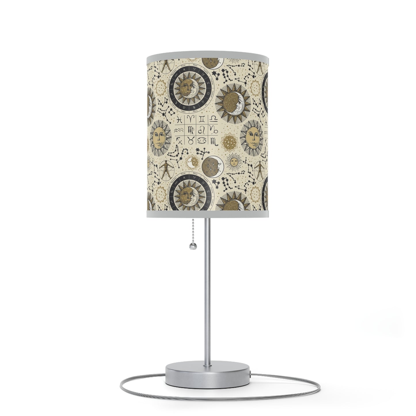 Table Lamp: Silver W/Black Trim; The Sun, The Moon, and The Stars [Zodiac Symbols]