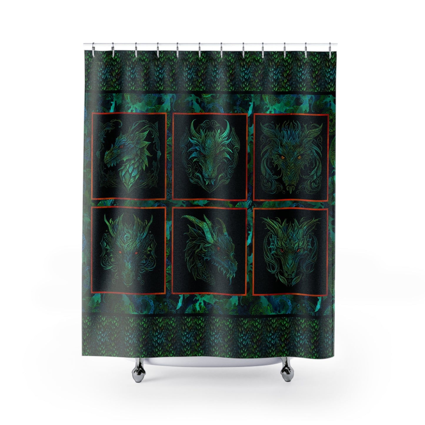 Mystic Green Dragon Shower Curtain — Celtic Fantasy Dragon Panel Bathroom Decor