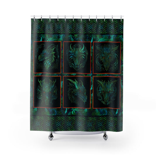 Mystic Green Dragon Shower Curtain — Celtic Fantasy Dragon Panel Bathroom Decor