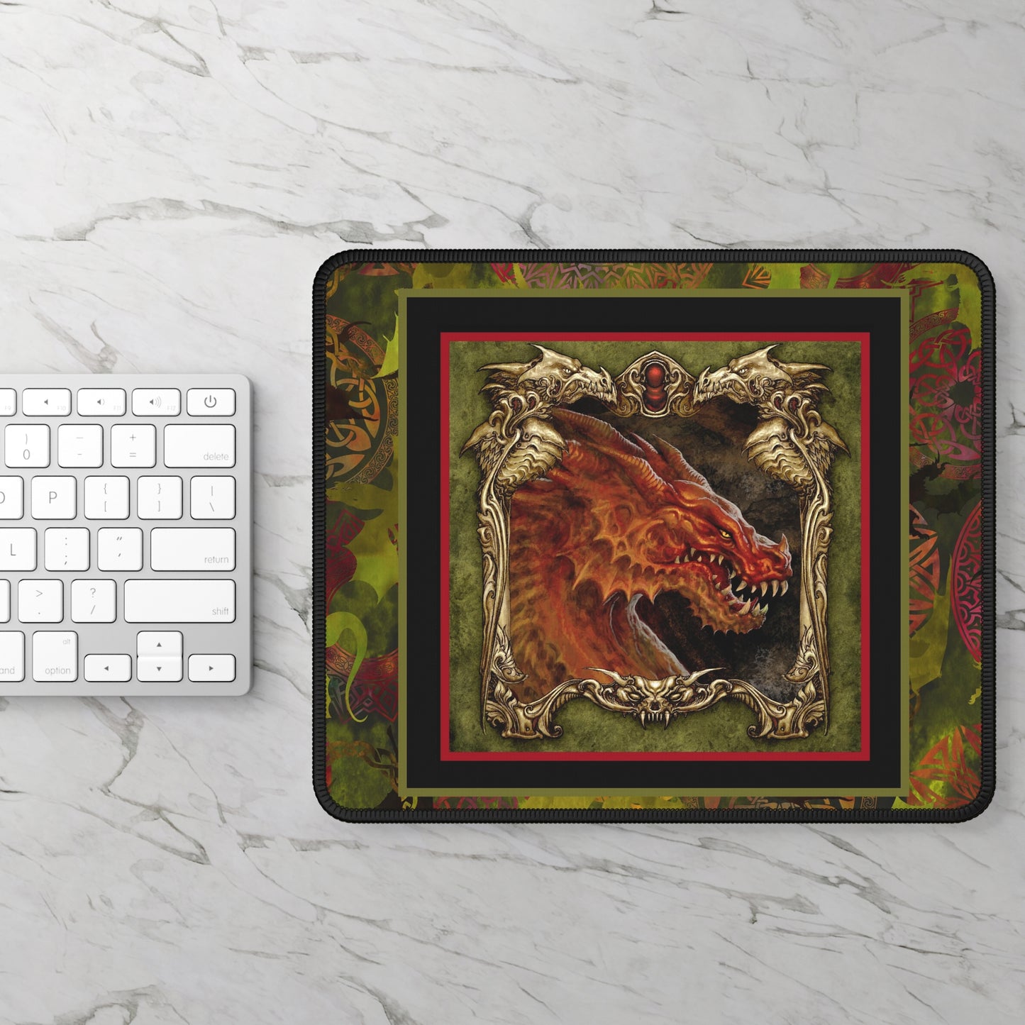 Mouse Pad-Gaming;  9x7 - "Dragons"  [Red Fury-Border]