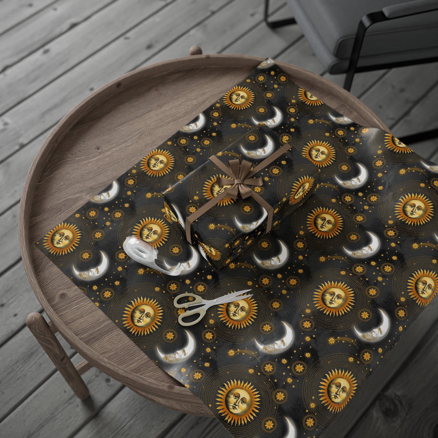 Wrapping Paper:  Celestial [Black-Haze Suns/Moons]