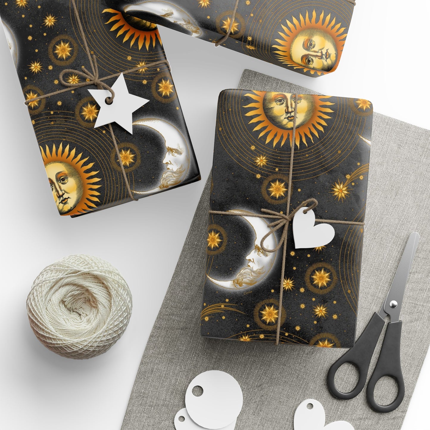 Wrapping Paper:  Celestial [Black-Haze Suns/Moons]